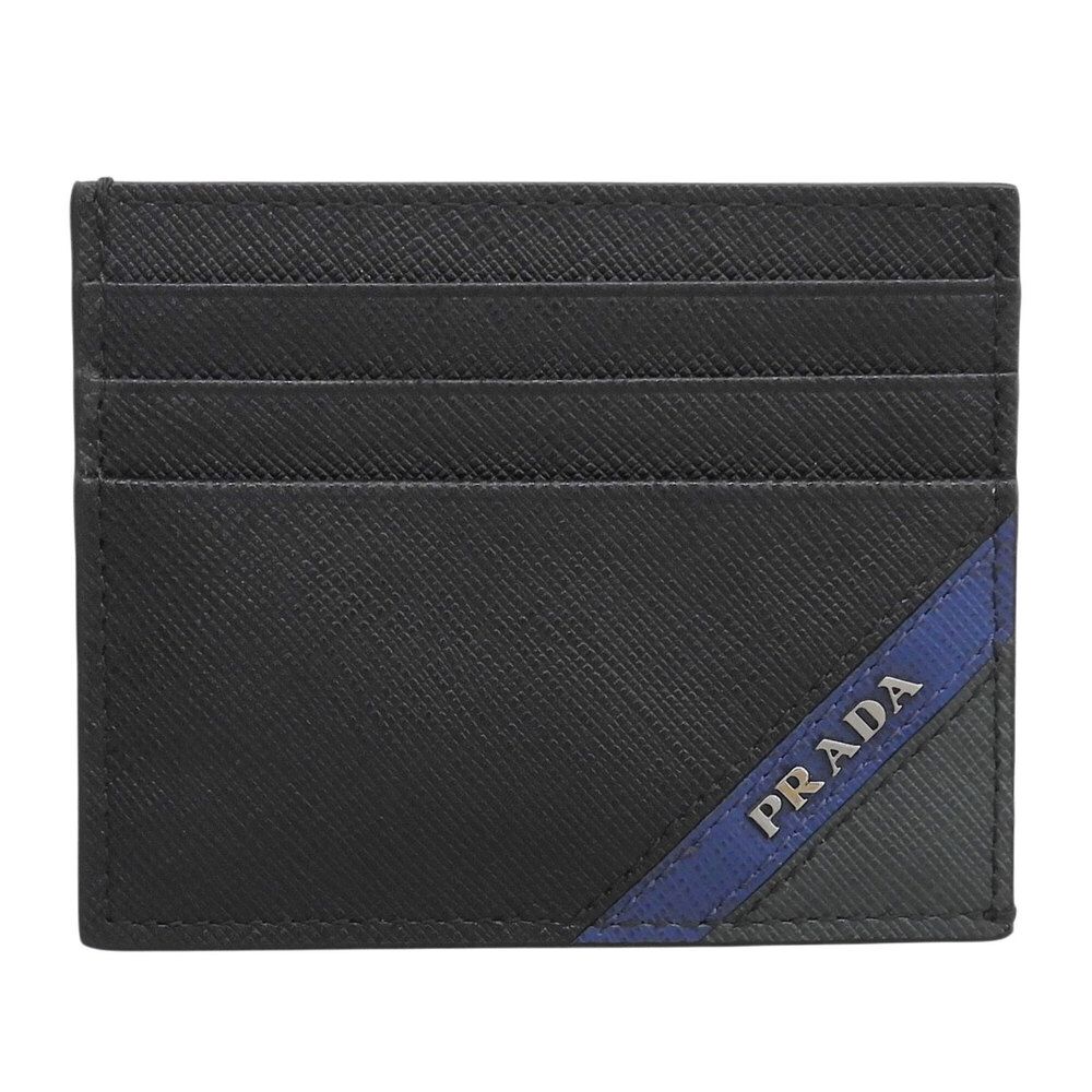 PRADA 2MC223 Saffiano Leather Stripe Logo Hardware Business Card Holder/Pass ...